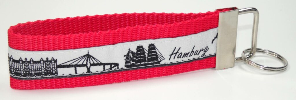 Schlüsselband mit Hamburg Motiv in rot